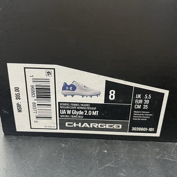 Under Armour Women's Glyde 2.0 MT Size 8 Softball Cleat Blue White 3026601-101 - Picture 9 of 9